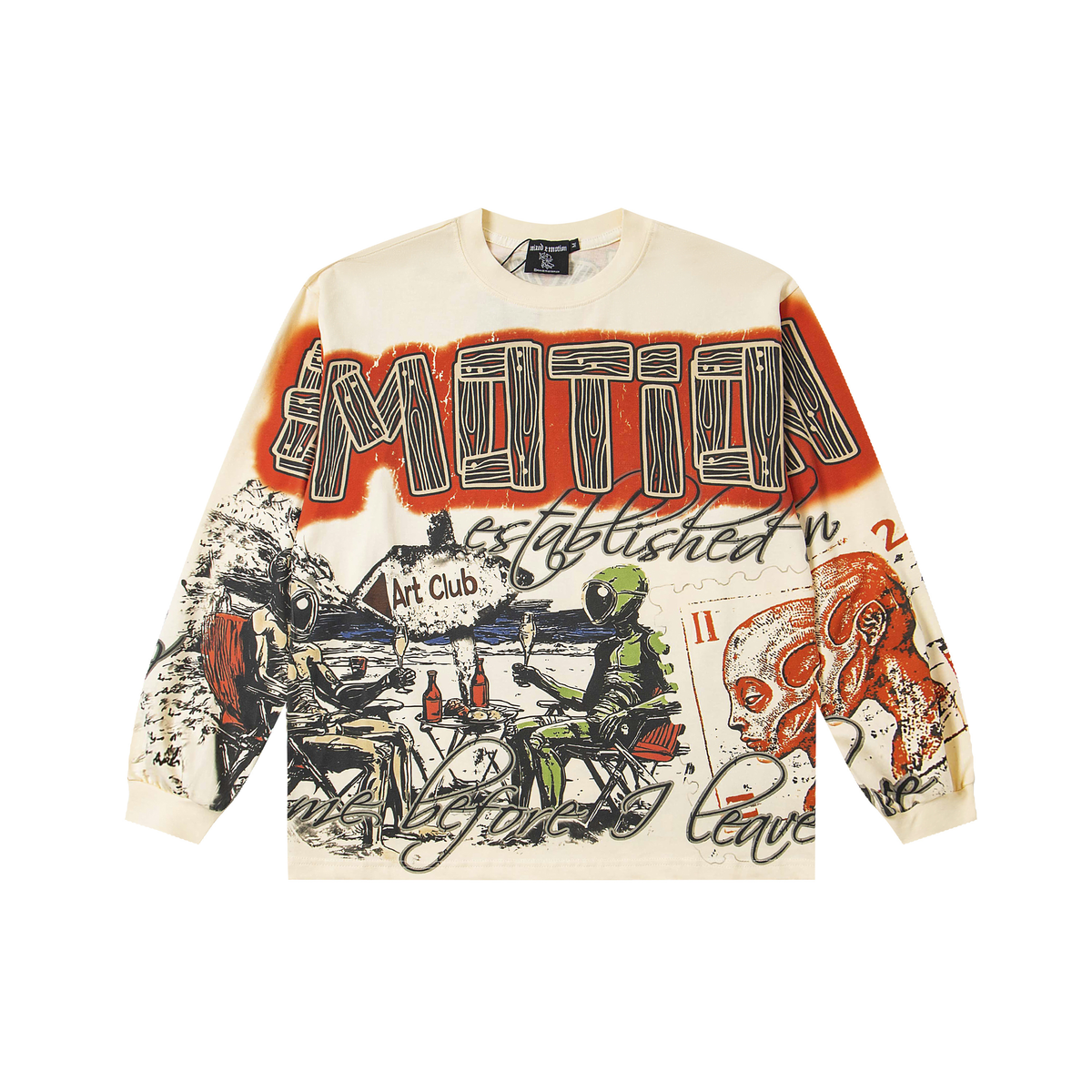 Mixed Emotion Double‑Sided Alien Beach Party Print Long‑Sleeve Top