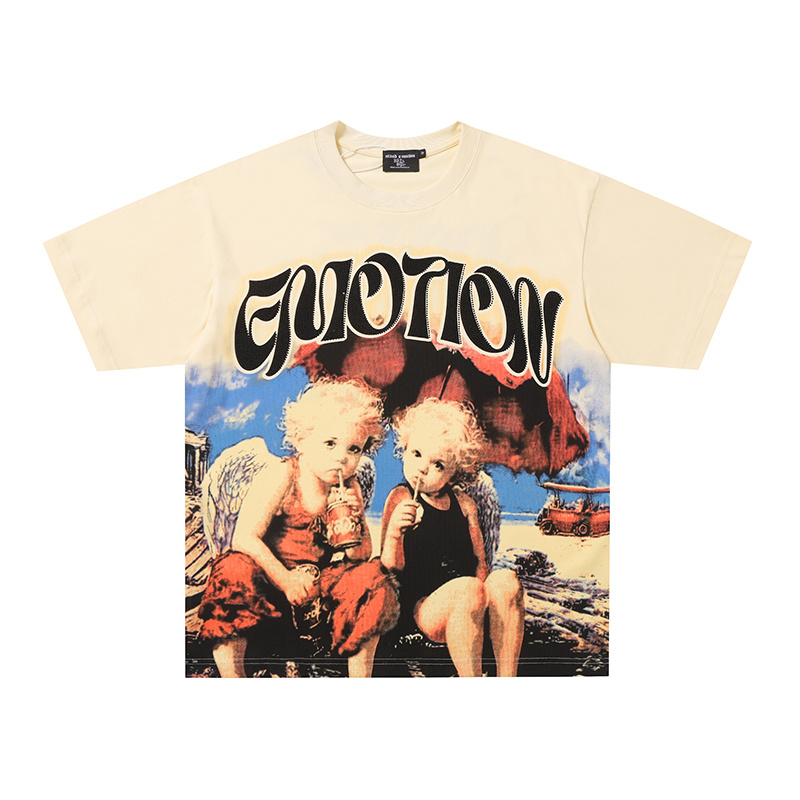 Mixed Emotion Beach Soda‑Drinking Cherub Oversized Graphic Tee