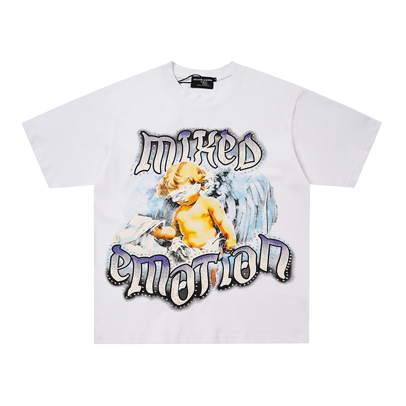 Blindfolded Cherub Angel Rhinestone Graphic Oversized Tee