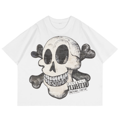 Mixed Emotion Skull Crossbones Tooth Emotion T-Shirt White Cartoon Punk Streetwear