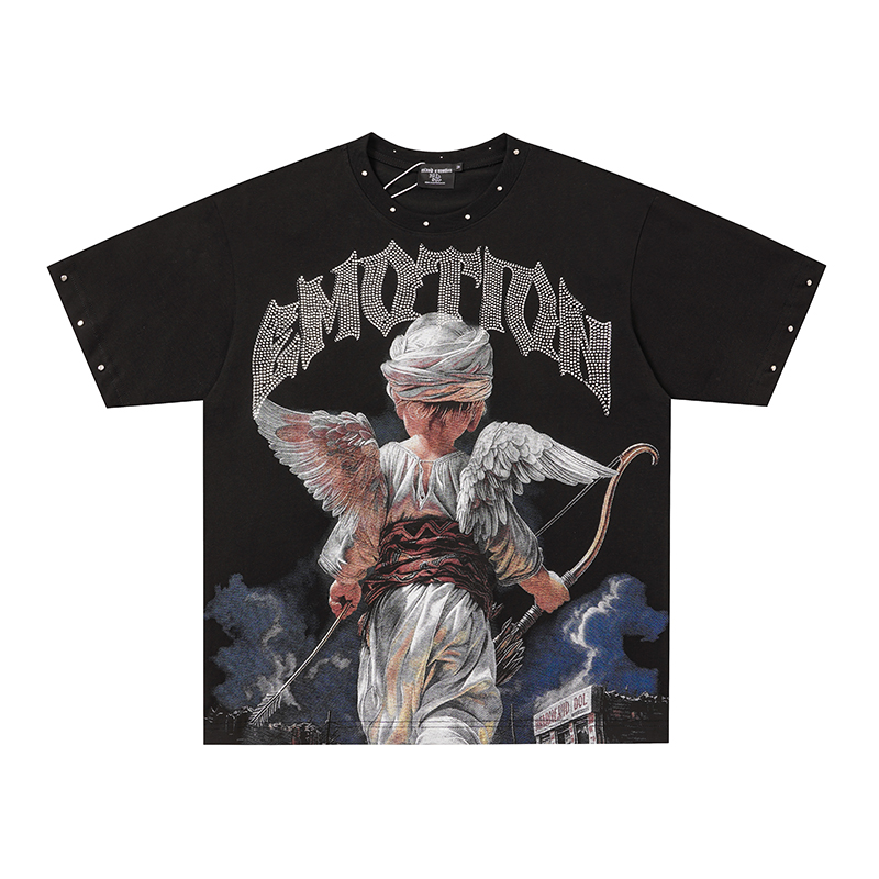 Mixed Emotions Rivet Cupid Angel Rhinestone Tee