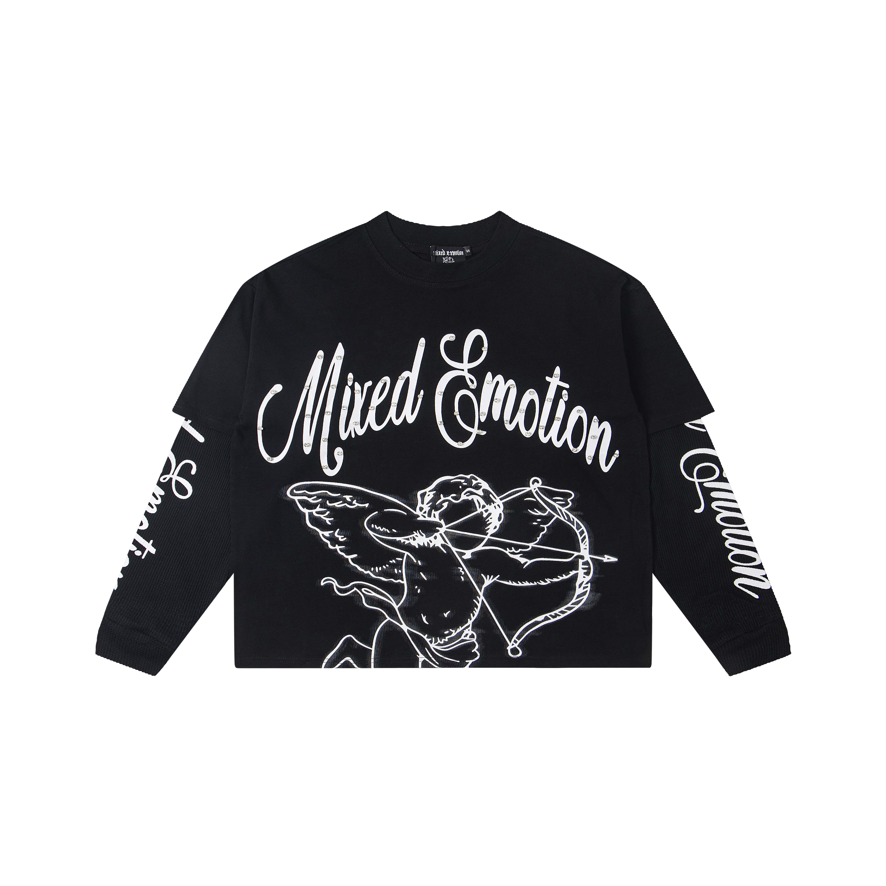 Mixed‑Emotion Studded Cupid Angel Layered‑Look Long‑Sleeve Top