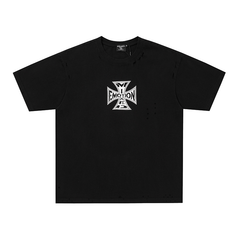 Mixed Emotion Ripped Iron‑Cross Logo Oversized Tee