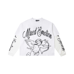Mixed‑Emotion Studded Cupid Angel Layered‑Look Long‑Sleeve Top