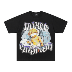 Blindfolded Cherub Angel Rhinestone Graphic Oversized Tee