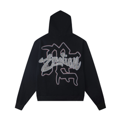 Mixed Emotion Vintage Cupid Angel Rhinestone Zip‑Up Hoodie