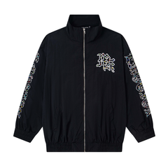 Mixed Emotion Rhinestone‑Decorated Graphic Black Windbreaker Jacket