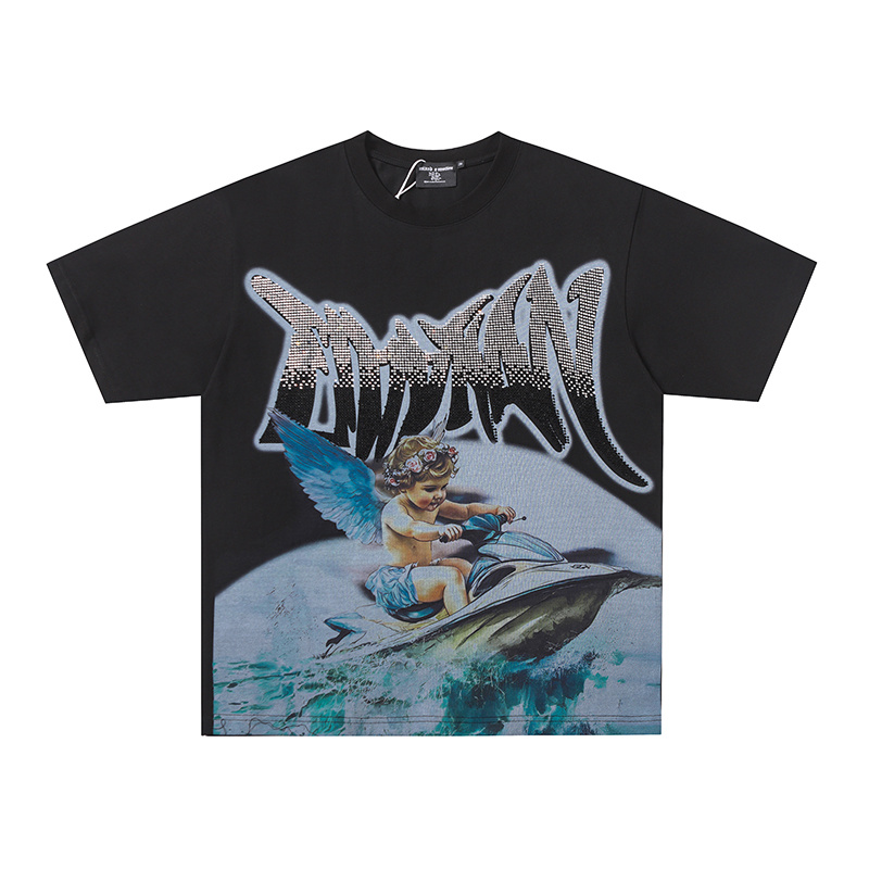 Mixed Emotion Water‑Sport Angel Rhinestone Graphic Oversized Tee