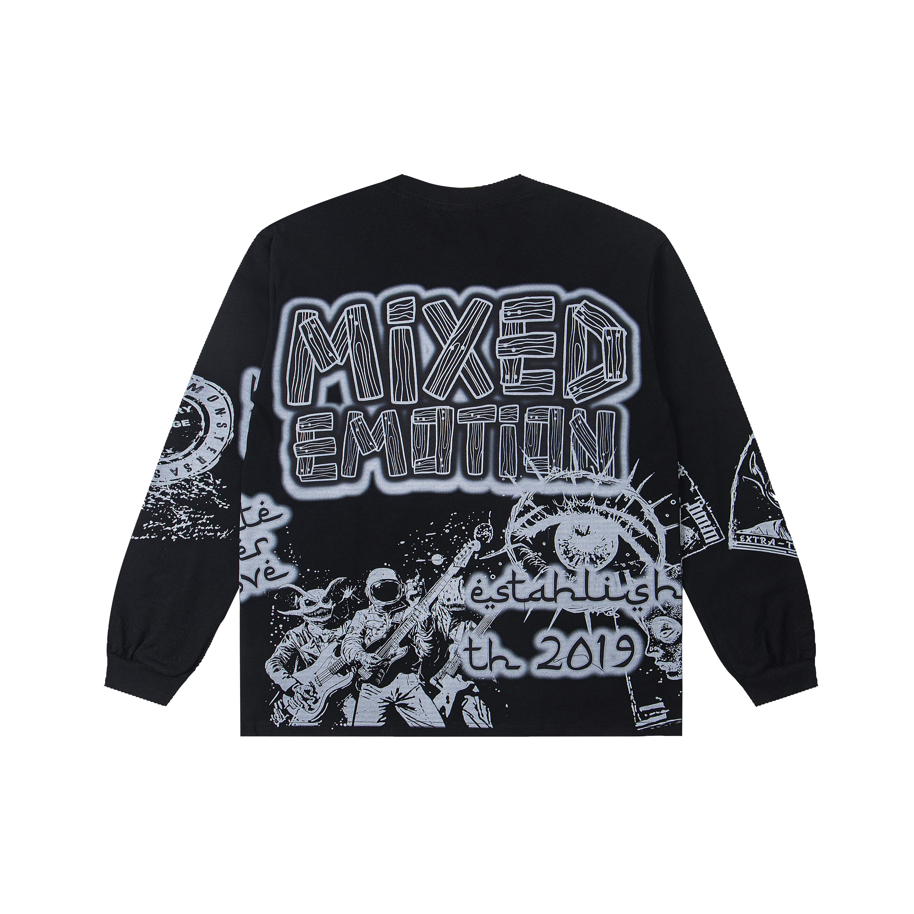 Mixed Emotion Dual‑Sided Alien Rock Band Print Long‑Sleeve Top