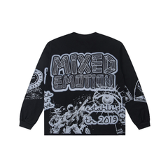 Mixed Emotion Dual‑Sided Alien Rock Band Print Long‑Sleeve Top