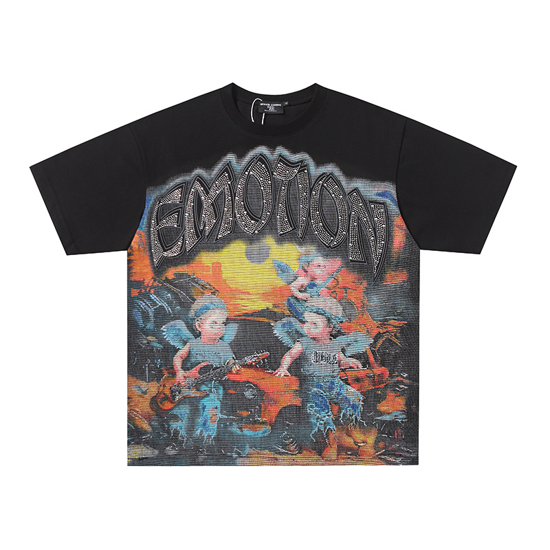 Mixed Emotion Rock Angel Rhinestone Graphic Oversized Tee